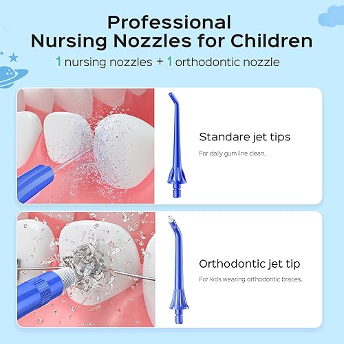 Miniatura 5 de COSLUS Irrigador dental de agua para niños, palillos de limpieza profunda, portátil, 4 modos para mayores de 6 años, seguro, impermeable,
