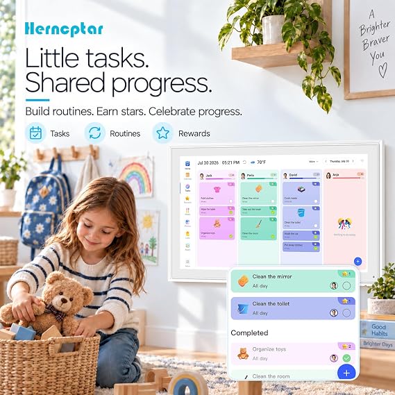 Digital Calendar:21.5 Electronic Calendar & Chore Chart, Family Wall Planner,Full HD Interactive Smart Touchscreen Display for Family Schedules,Seamless Scheduling/Organizing-Wall/Desk Mountable