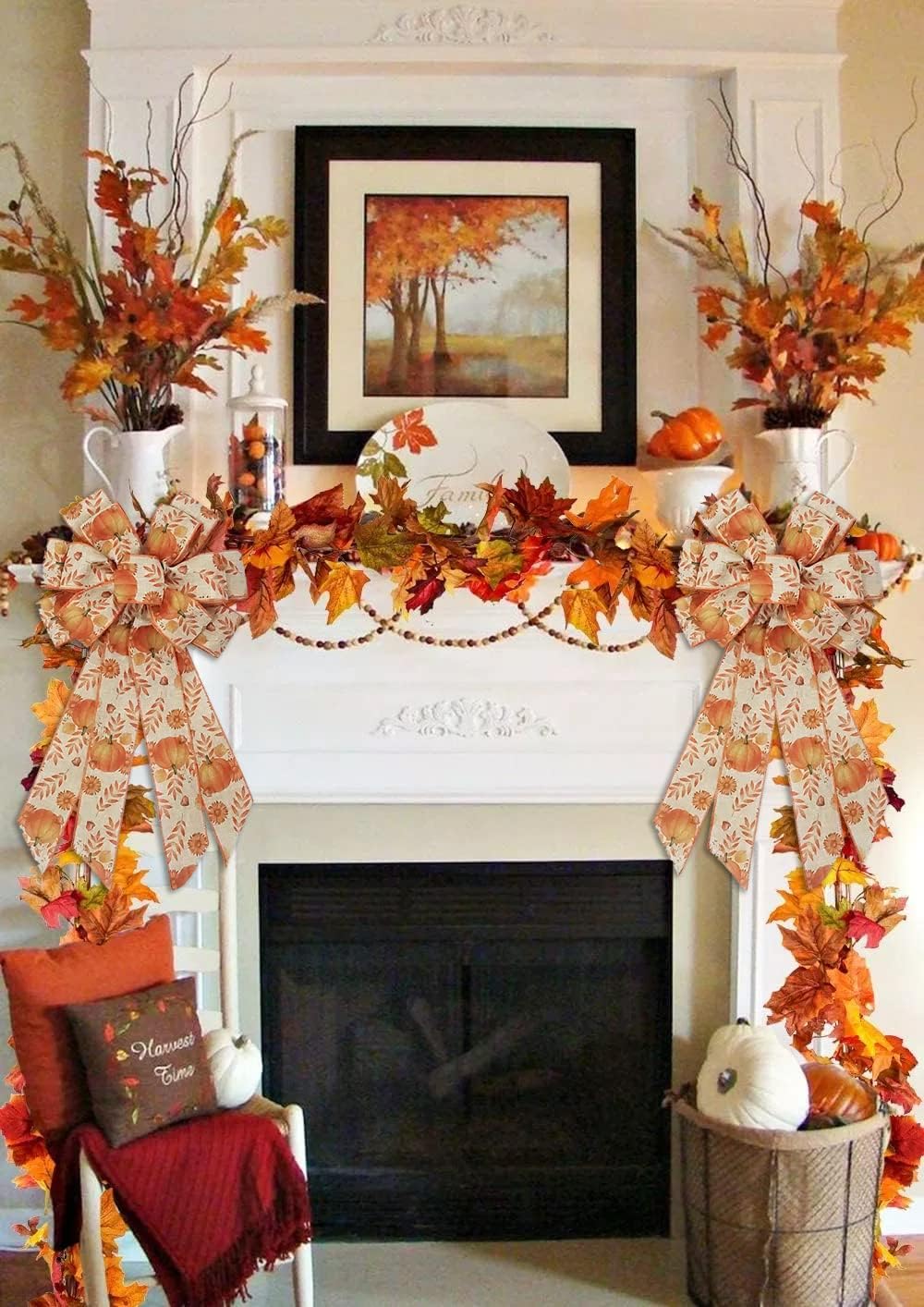 Large Fall Bows for Wreath, Thanksgiving Pumpkin Wreath With Autumn Leaves, Tree Topper Bow, Orange Burlap for Holiday Front Door, Fall Thanksgiving Decorations Supplies