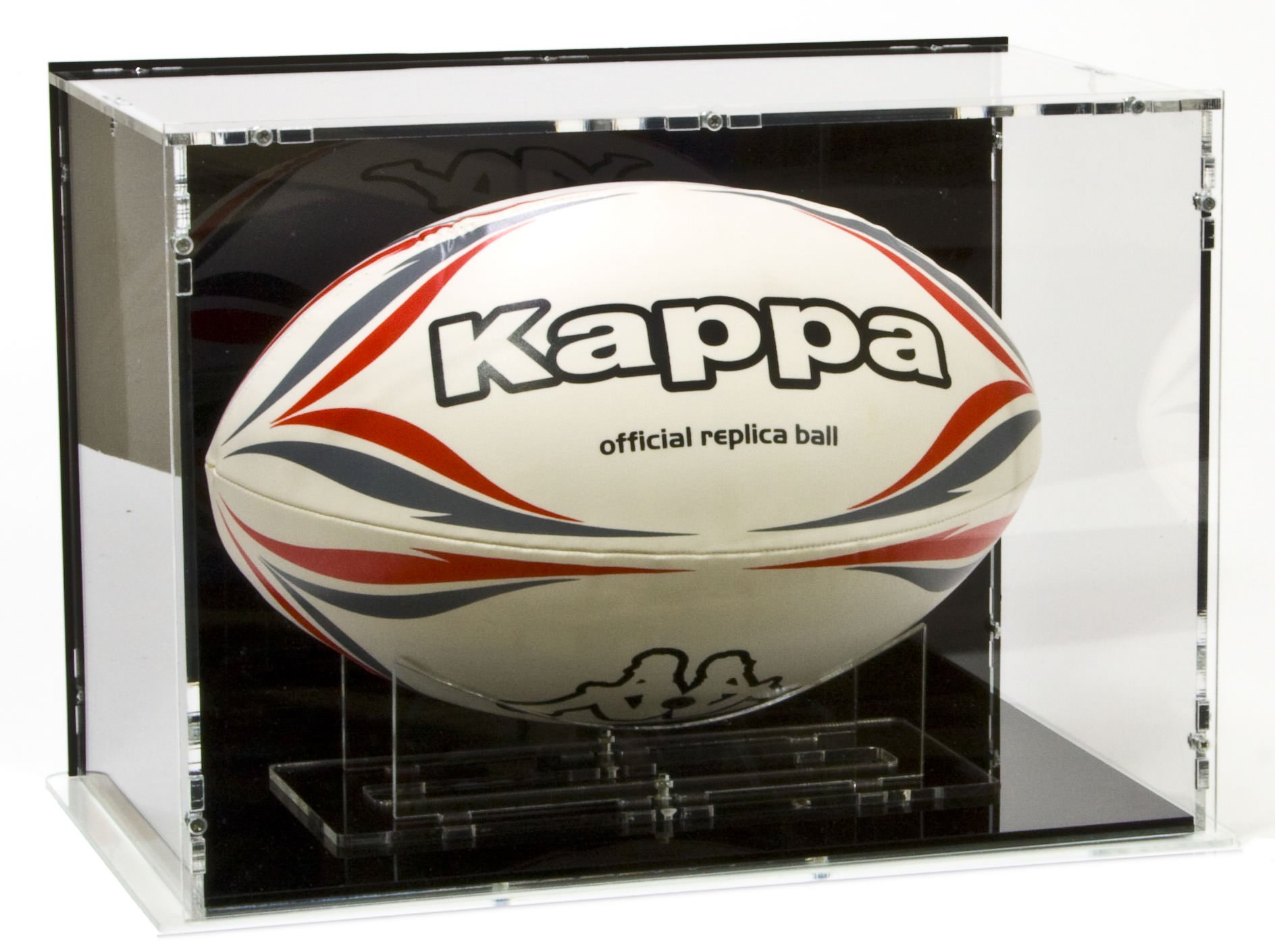 Sora Vitrine de Ballon de Rugby Taille 5, avec Base Noir et Panneau d’arrière Noir