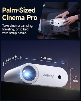 Mini Projector With WiFi 6 and Bluetooth 5.4, 400 ANSI Projectors 1080P, Home Cinema 4K Support Outdoor, 200” Display Screen, Compatible with Smartphone/HDMI/USB/TV Stick