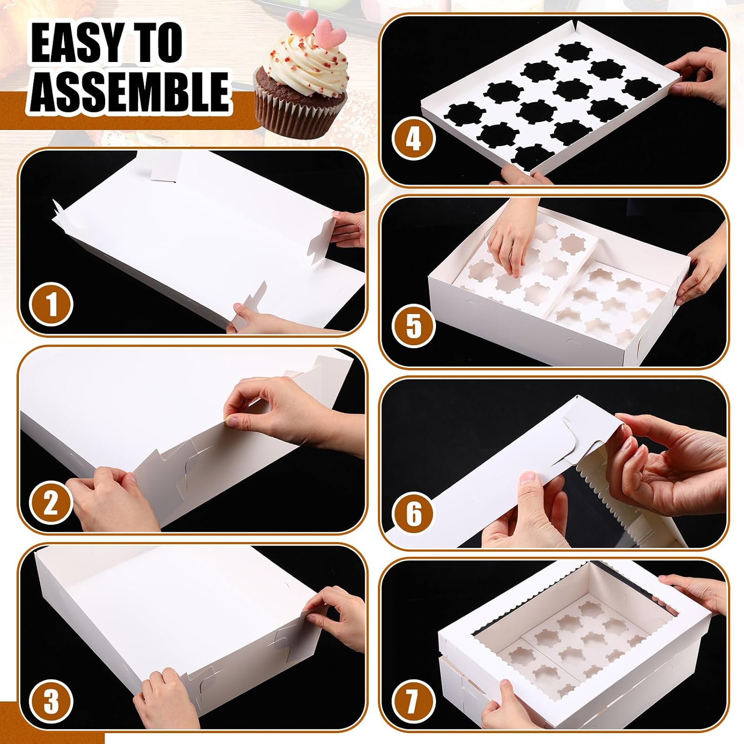 AmazingSpark 10 Pack 24 Count Cupcake Boxes, Mini Cupcake Containers, 14.9 x 11 x 4 Inch White Disposable Bakery Boxes with Window and Inserts for Birthday Holiday Party Bakery Desserts