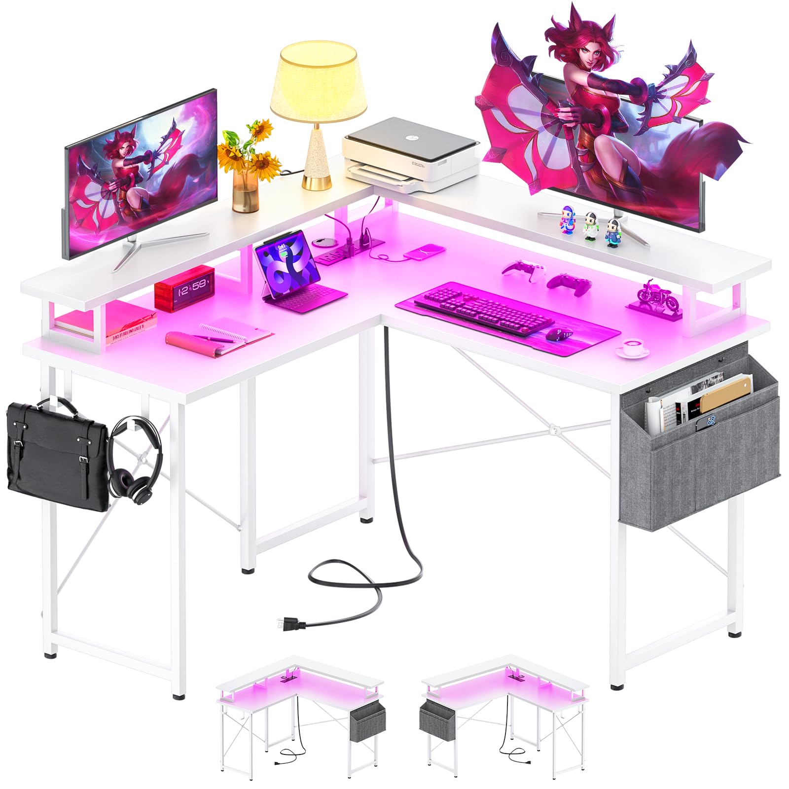 Photo 1 of armocity L Shaped Computer Desk with Power Outlets,