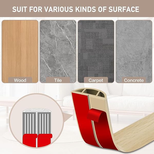 Canaletas para Cables Adhesiva canaleta pasacables para Suelo Cubiertas de Suelo para Cables pasacables de PVC (1m×3cm, Grano de Madera Beige) - 4