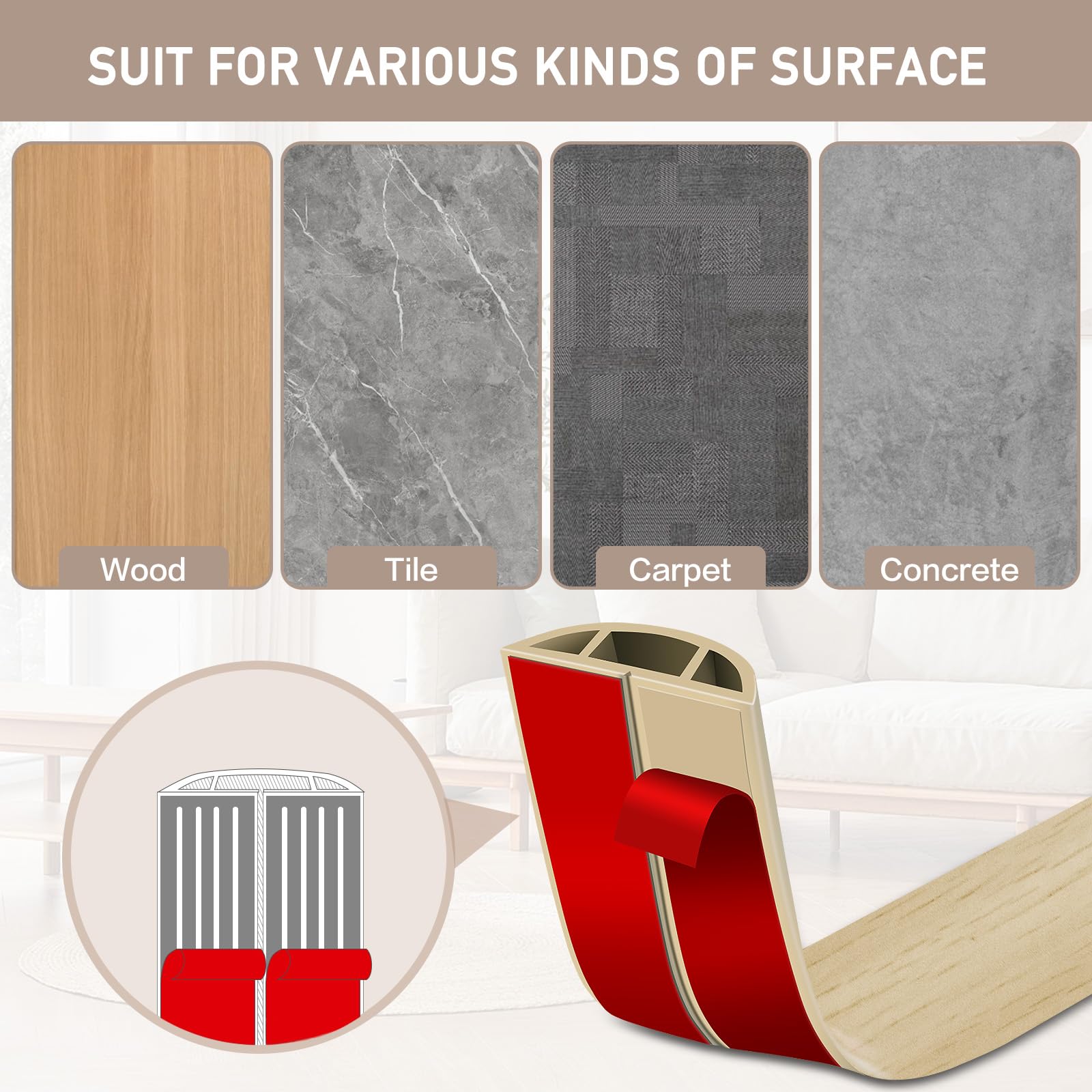 Canaletas para Cables Adhesiva canaleta pasacables para Suelo Cubiertas de Suelo para Cables pasacables de PVC (3m×3cm, Grano de Madera Beige) - 4