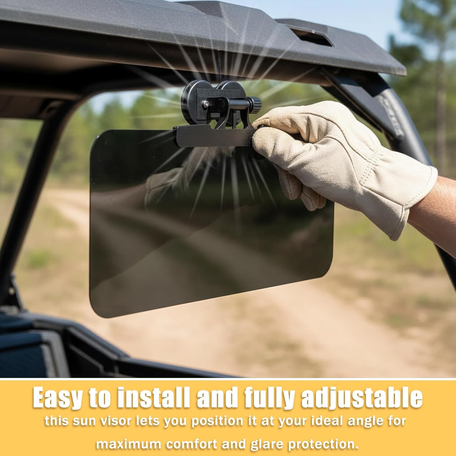 2-Pack Magnetic Sun Visor for UTV & Golf Cart, Polarized Anti-Glare Adjustable Sunshade, Tool-Free Fit for Polaris Ranger/Defender, Can-Am, Uforce 1000, EZGO with Metal Roof/Crossbars