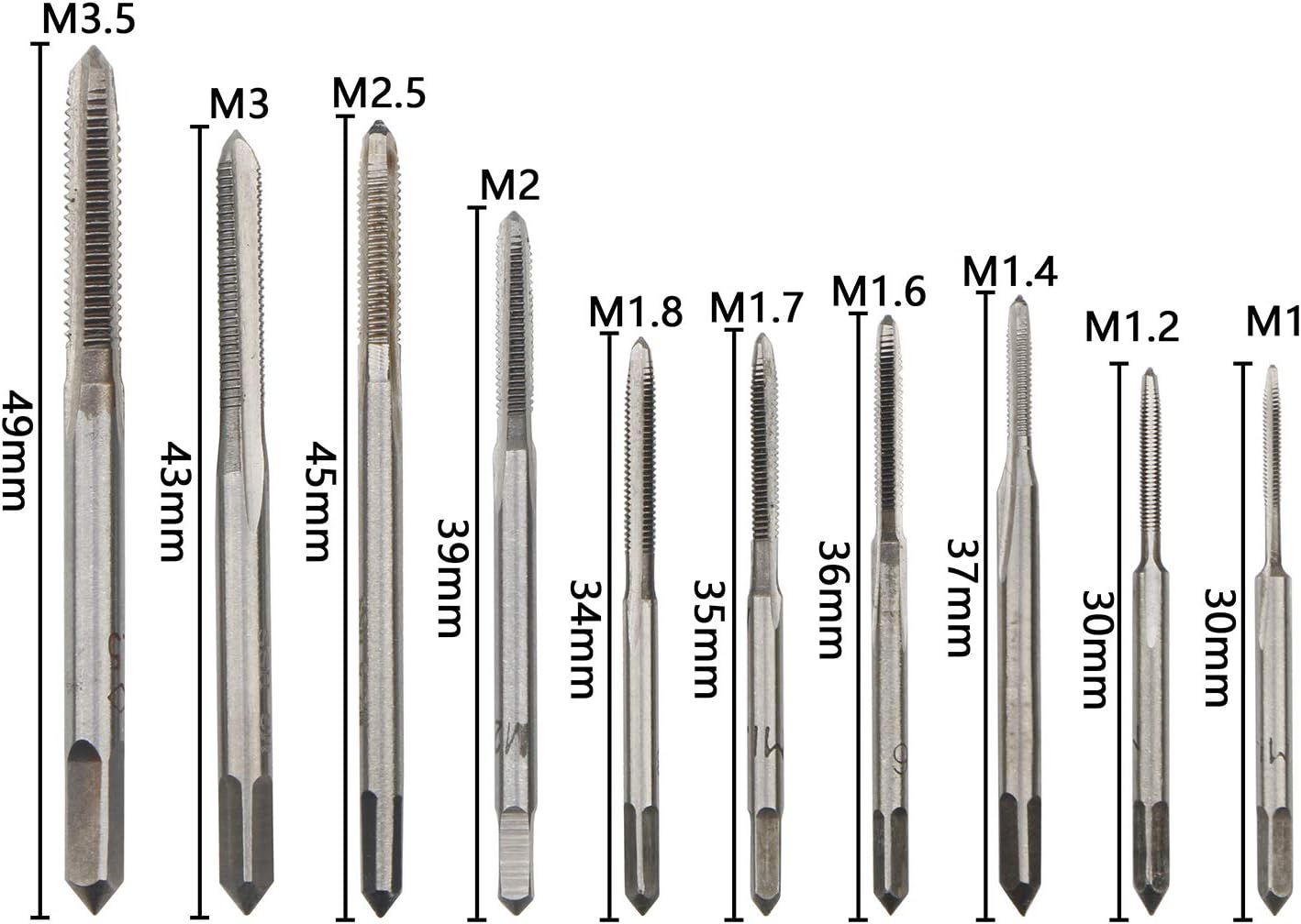 10 Pcs Mini High Speed Steel Metric Straight Flute Coarse Thread Design, Micro Taps for Clocks and Watches Tapping M1 M1.2 M1.4 M1.6 M1.7 M1.8 M2 M2.5 M3 M3.5