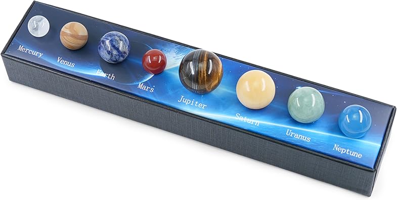 Solar System Crystal Set, 8 Planet-Inspired Natural Gemstone Spheres