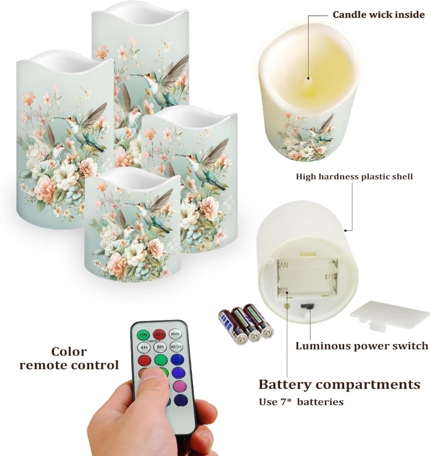 Ystardream Battery Operated LED Candles Set of 4 with Remote Control Timer Dancing Flame Pillar Candles Home Table Coastal Decorations