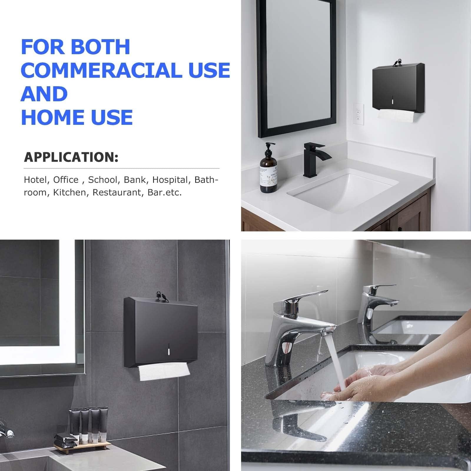 Dispensador de toallas de papel para montaje en pared, dispensador de toallas de papel de mano multipliegue, soporte de pañuelos de acero inoxidable (negro)