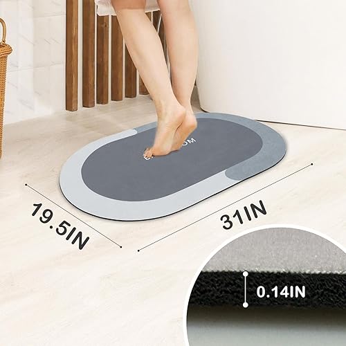 Miniatura 2 de Alfombra de baño antideslizante, absorbente, delgada, lavable, fácil de limpiar, de goma natural (20 x 32 pulgadas, azul)