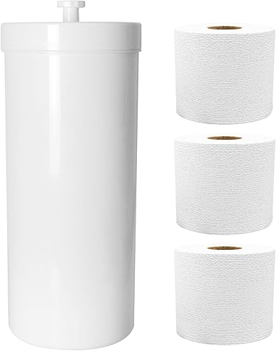 Youngever Soporte de plástico para papel higiénico, 3 rollos de papel higiénico, organizador compacto de rollos de papel higiénico con tapa