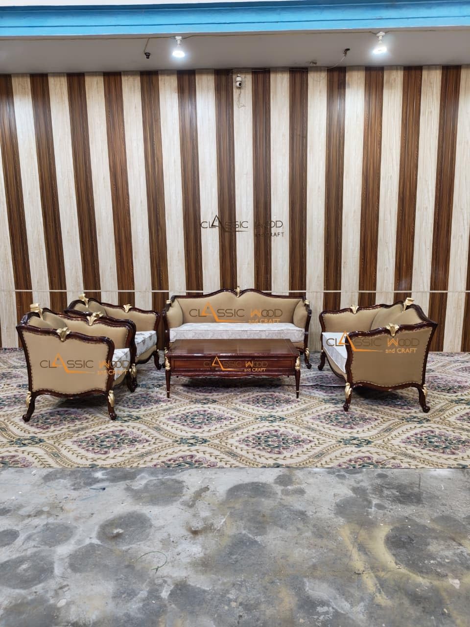 CLASSIC WOOD & CRAFT Luxury 7 Seater Wooden Sofa Set with Center Table | Hand-Carved Solid Teak Wood Sofa Upholstery & Victorian Style Carved Frame | Royal Living Room Furniture for Home-image-39