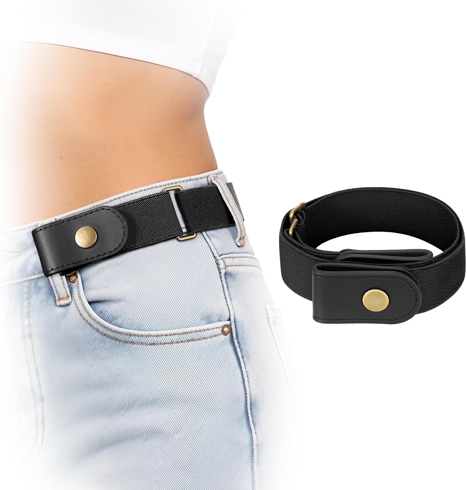 SANSTHS No Buckle Stretchy Belt for Women and Men, Adjustable Elastic Side Belt for Jeans and Pants with Plus Size