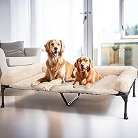 Vista 24 de Veehoo Cama elevada refrescante para perros con cojín de felpa esponjosa, camas elevadas para interiores para perros grandes, sofá suave