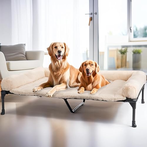 Miniatura 24 de Veehoo Cama elevada refrescante para perros con cojín de felpa esponjosa, camas elevadas para interiores para perros grandes, sofá suave para