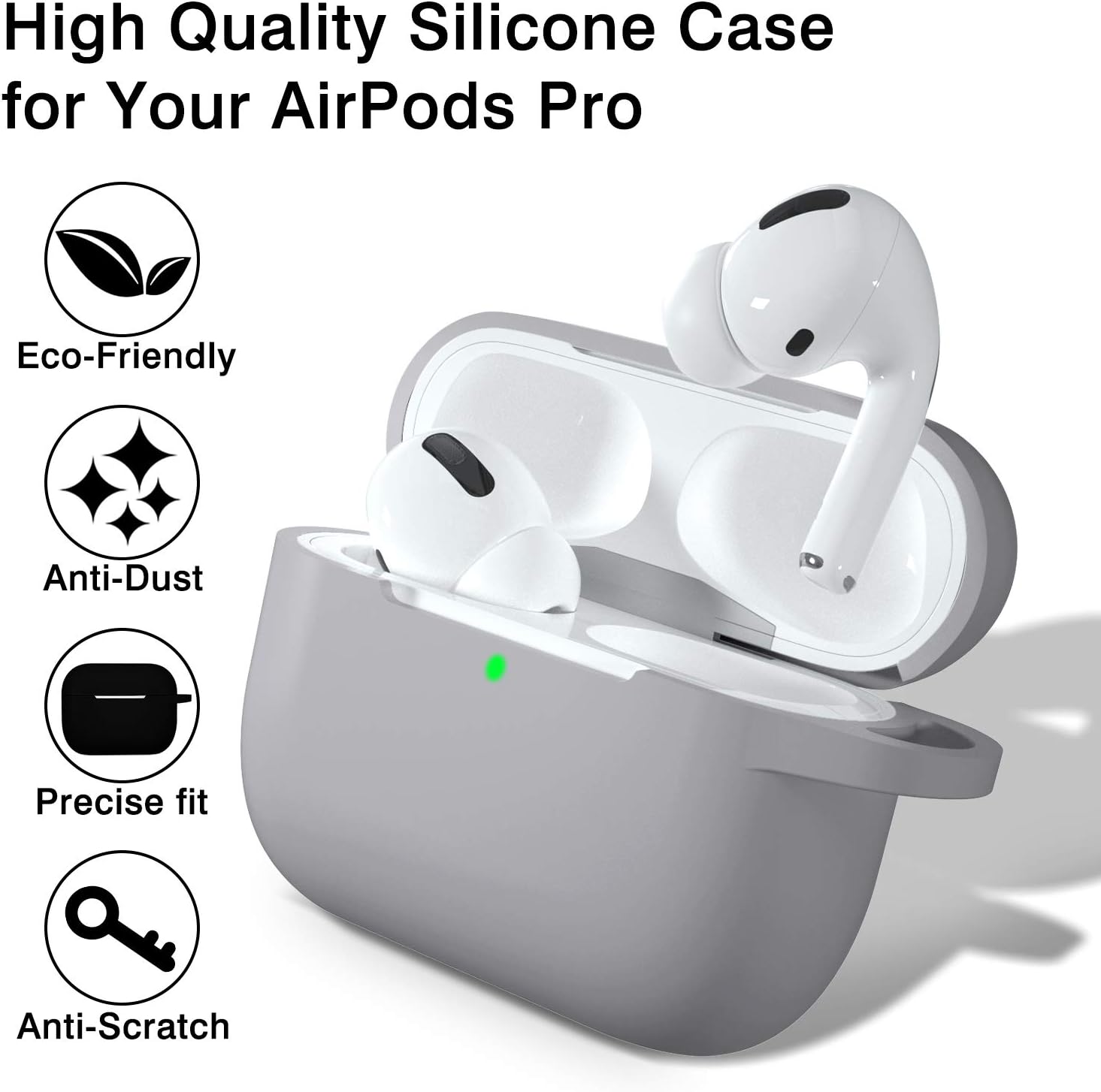 GEAK Compatible for AirPods Pro Case [Front LED Visible], Shockproof Silicone AirPod 3 Protective Cover for AirPods Pro 2019, Light Gray