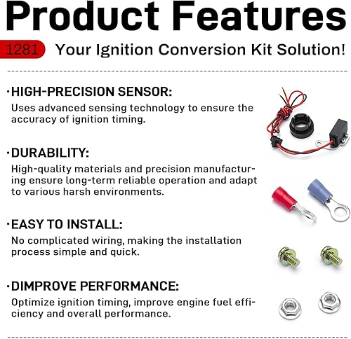 Miniatura 5 de Kit de conversión de encendido 1281 compatible con Ford 1957-1974 de 8 cilindros, kit de encendido de repuesto para Pertronix