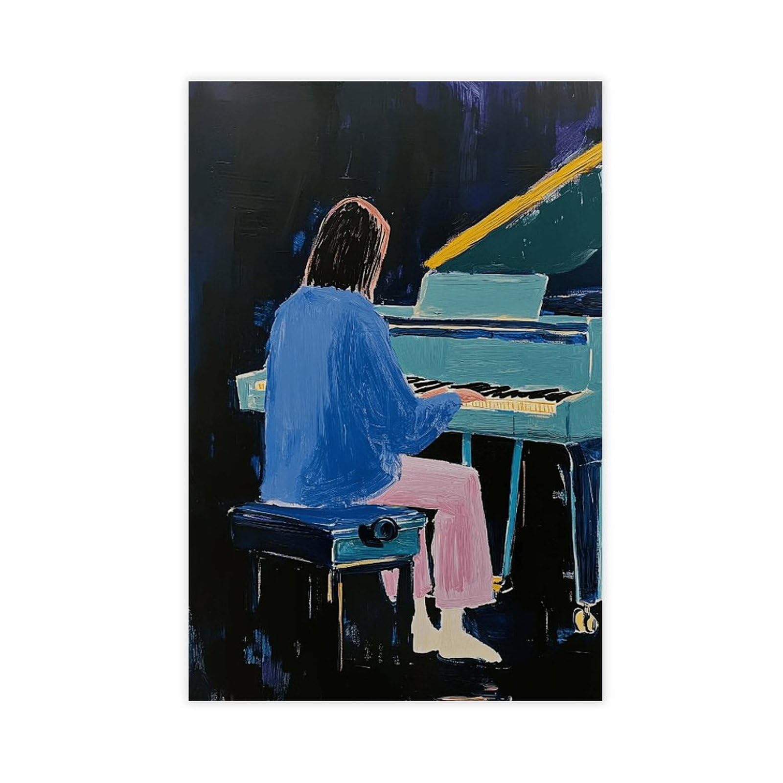 Utgn Girls And Piano Wall Art, Abstract Minimalist Canvas Poster Bedroom Decor Landscape Decor Gift 20X30inch(50X75cm)