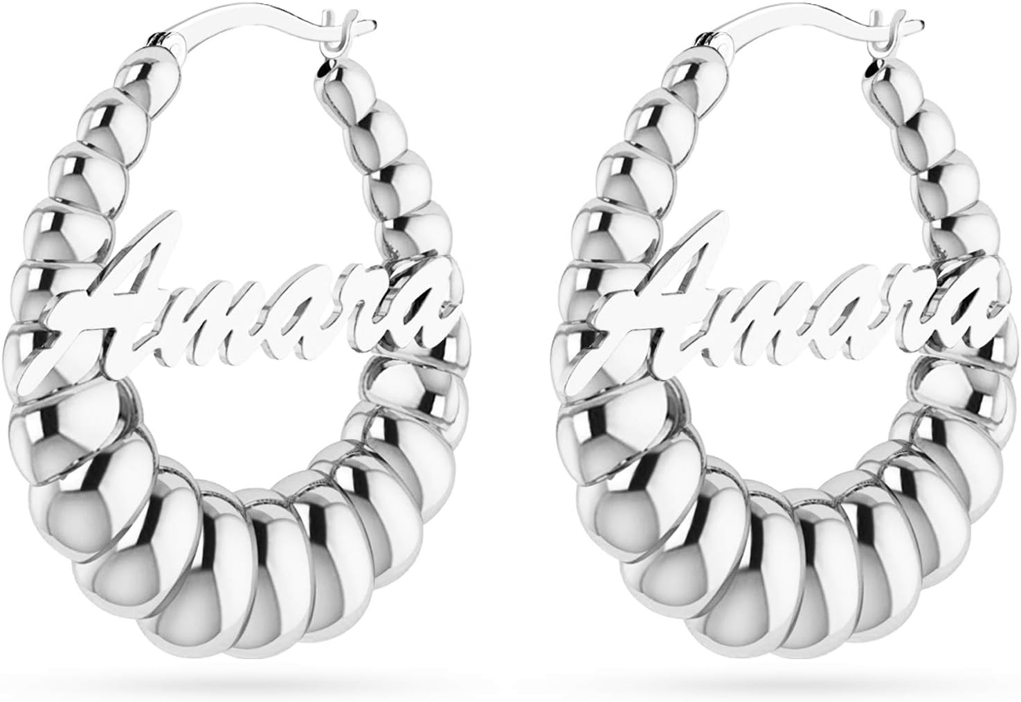LeCalla Personalized Customized Sterling Silver Name Shrimp Hoop Earrings for Women Teen