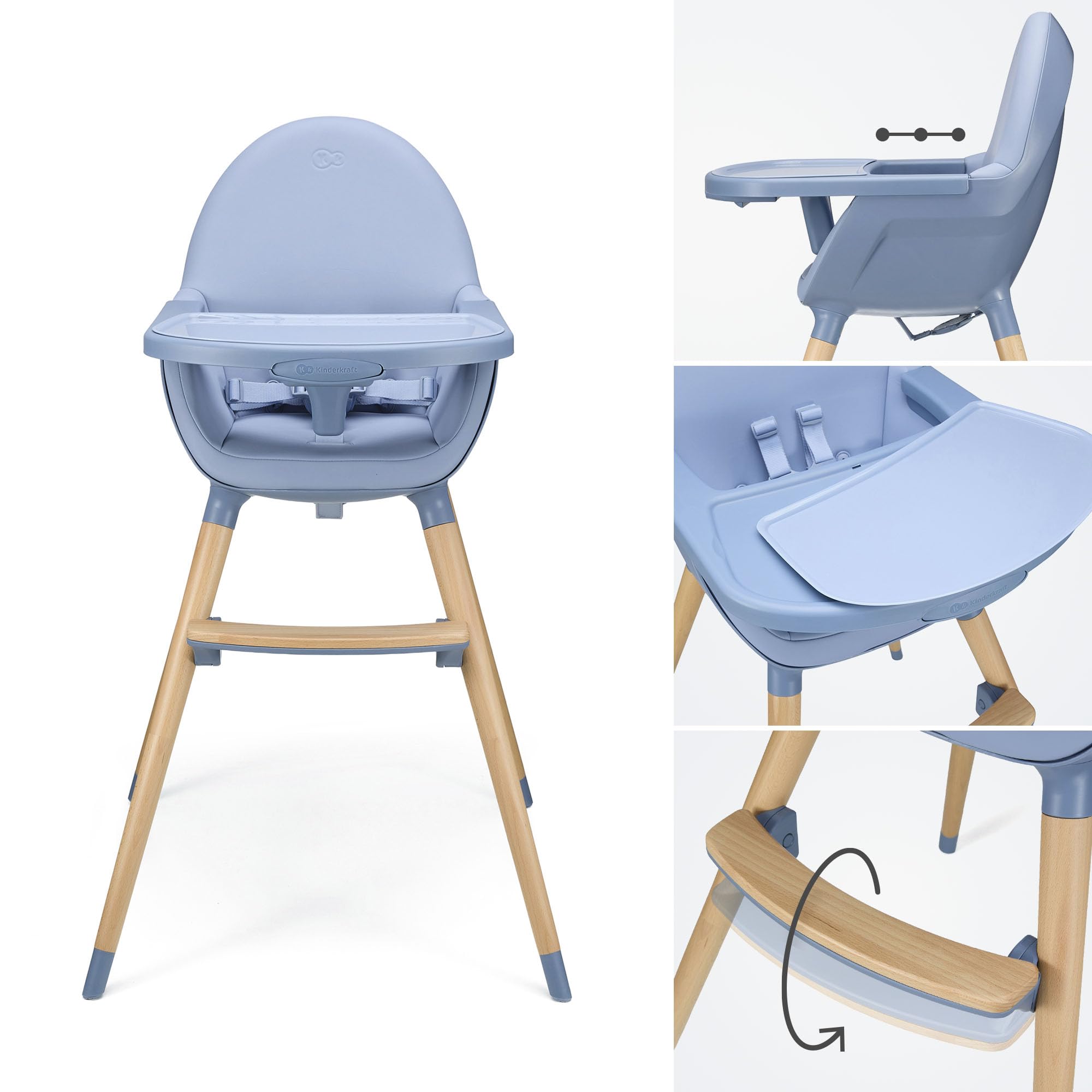 Kinderkraft FINI 2 Chaise Haute Bébé, 2 en 1, Fauteuil Enfant, Chaise Enfant, Puericulture Bébé, Évolutive, Réglable, Avec Plateau, Solide, Design Universel, Facilement lavable, 20kg, Nordic Breeze