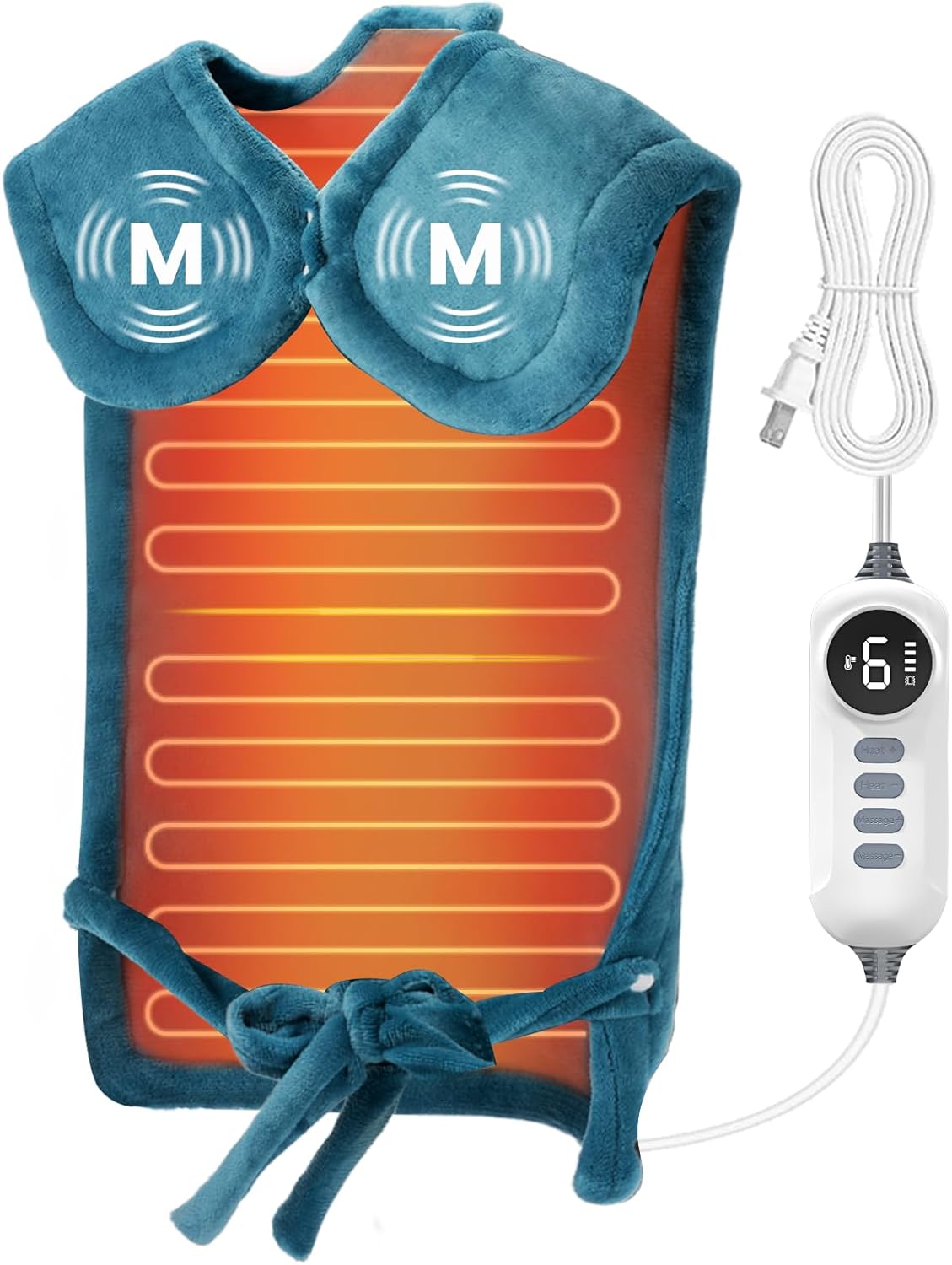 DAILYLIFE Heating Pad with Massager for Neck and Shoulders, Wearable Electric Heating Pads for Back Pain Relief, Auto-Shut Off, 6 Heat Settings, 4 Massage Modes, Large Size, UL Certified, Blue