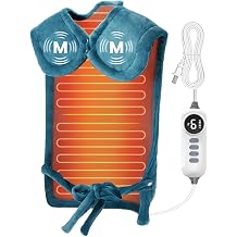 DAILYLIFE Heating Pad with Massager for Neck and Shoulders, Wearable Electric Heating Pads for Back Pain Relief, Auto-Shut Off, 6 Heat Settings, 4 Massage Modes, Large Size, UL Certified, Blue