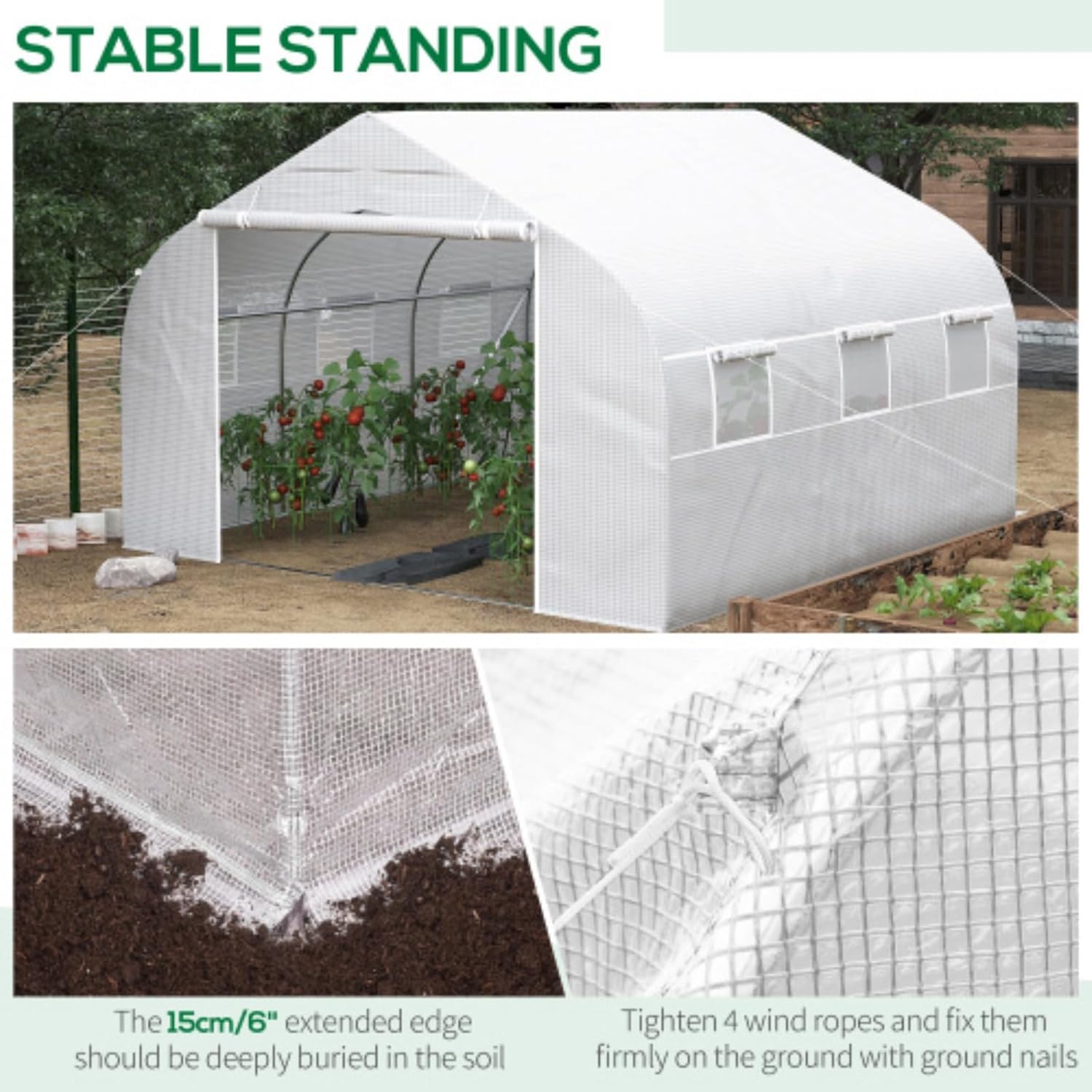 12' X 10' X 7' Walk-in Greenhouse, Plant Shed, Tunnel Greenhouse with Zippered Mesh Door and 6 Mesh Windows, Horticultural Plant Greenhouse with Galvanized Steel Frame, White