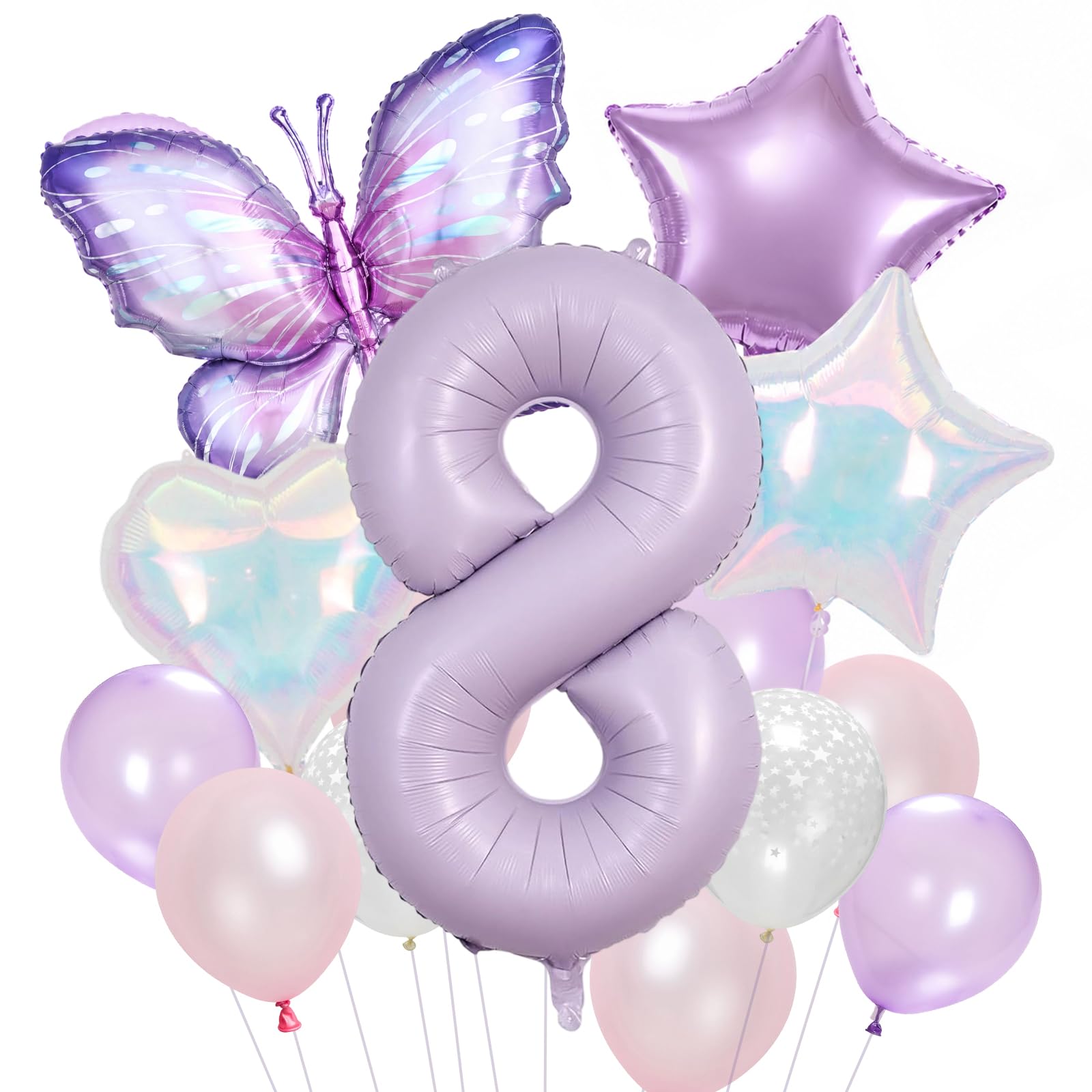 8th Butterfly Birthday Balloons for Girls Purple Numbe Eight Decorations
