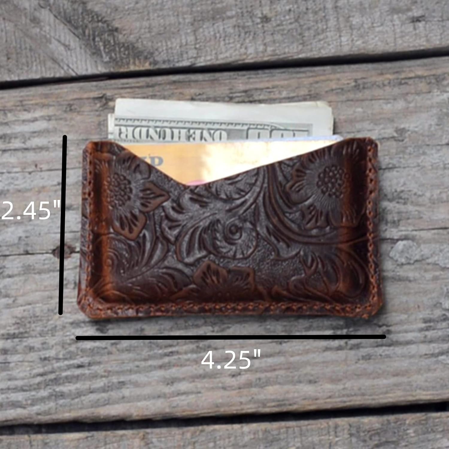 JJNUSA Handmade Leather Business Card Case Holder for Men & Women Minimalist Leather Wallet Card Holder Distressed Gifts Flower brown - Image 7