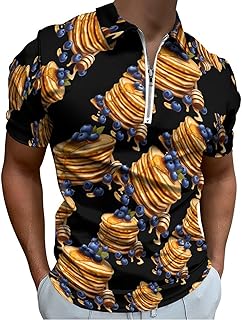 Breakfast Pancakes with Blueberries Men's Polo Shirt Casual Golf Polos Shirts Short Sleeve Muscle Tees Tops