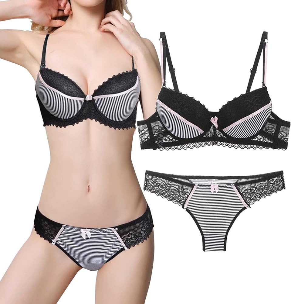 ZC8bdbd Women Sexy Lace Striped Lingerie Bra Set + Underwear Black | Amazon.com ZC8bdbd Women Sexy Lace Striped Lingerie Bra Set + Underwear Black | Amazon.com