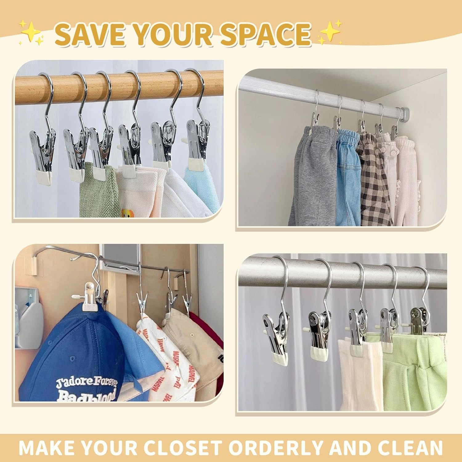 30 Pieces Boot Hanger Clips with Hook, Multifunctional Stainless Steel Clothes Pins, Space Saving Single Hanging Clips for Closet Pants Hats Socks Gloves Towels, White