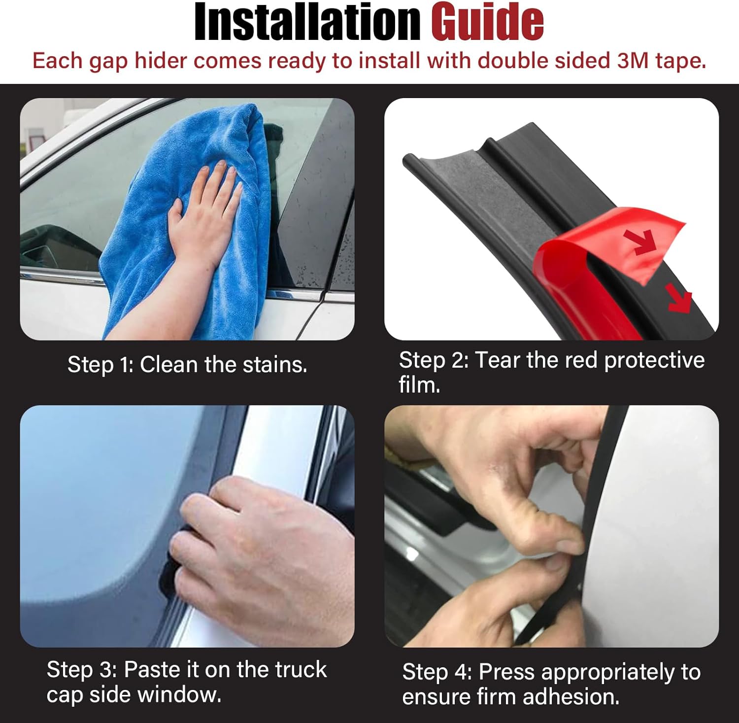 Truck Window Rubber Seal Strip Gap Hider for LEER 100XL Truck Cap, Truck Cap Rear Window Weather Stripping Topper Replacement Parts 79338 (1 Pair)