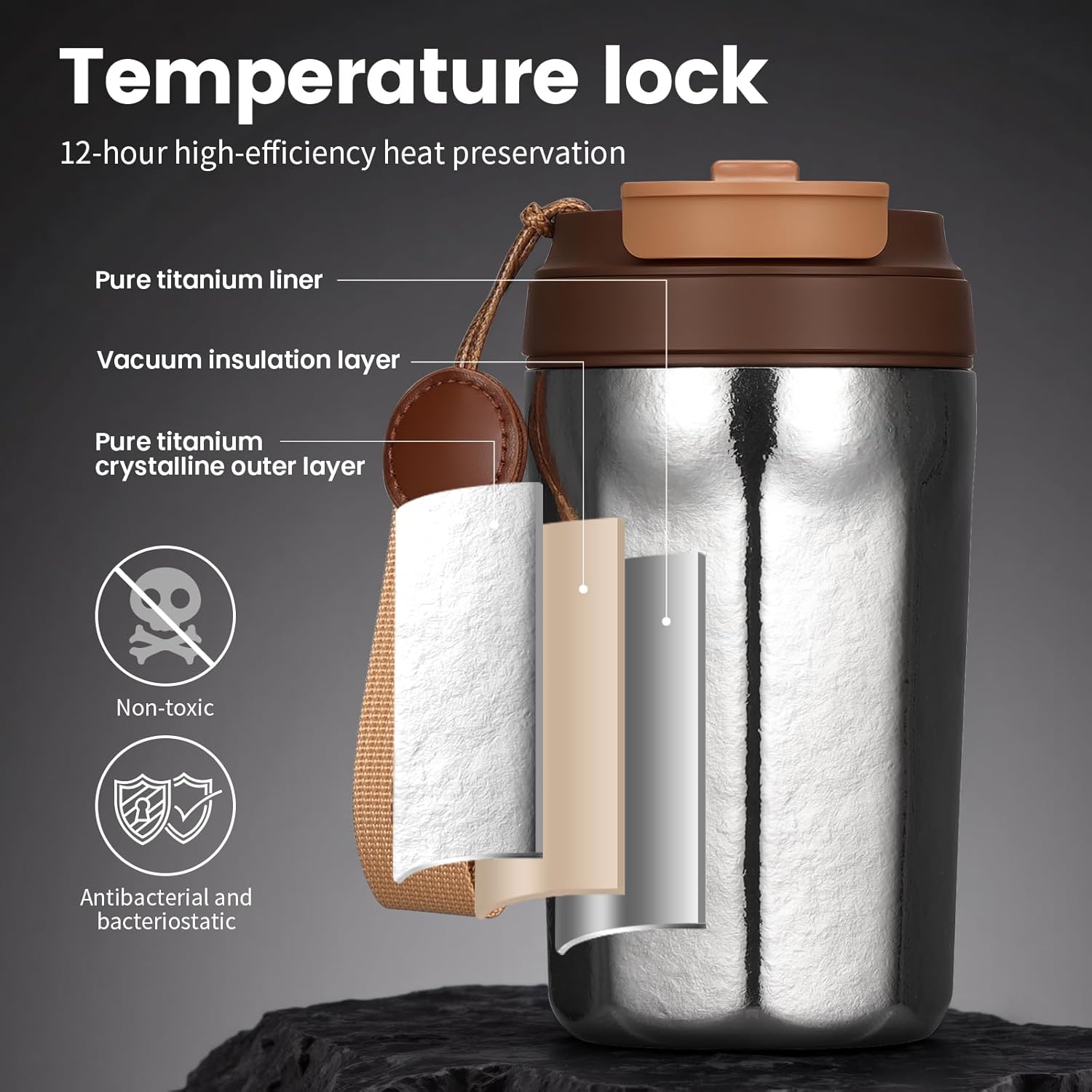 14oz Titanium Insulated Travel mug, Coffee cup, Keeps Drinks Hot and Cold, Commuting, Daily or Travel Use (Silvery) - Image 3