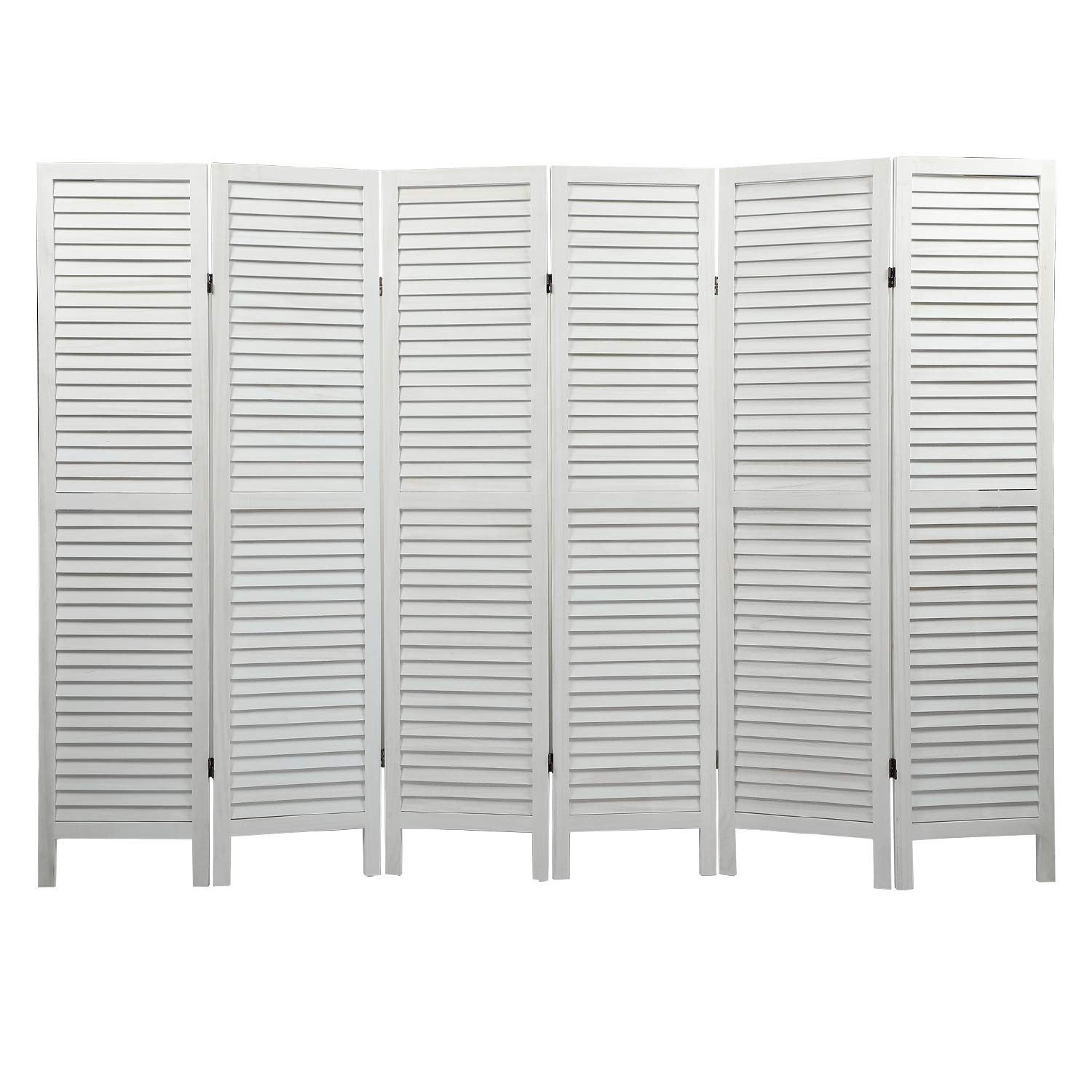 JAXSUNNY 6 Panel Wood Room Divider, Louvered Folding Privacy Screen