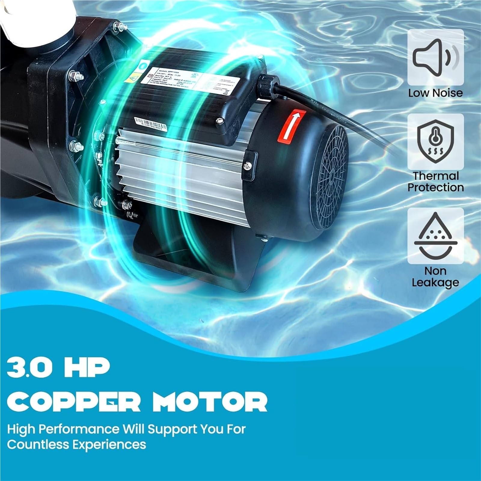 Pompa for piscina da 1,5 CV e 3,0, pompa a velocità singola, for autoadescante fuori terra, motore in rame potente 1800 W,Resistente alla corrosione(3.0HP)
