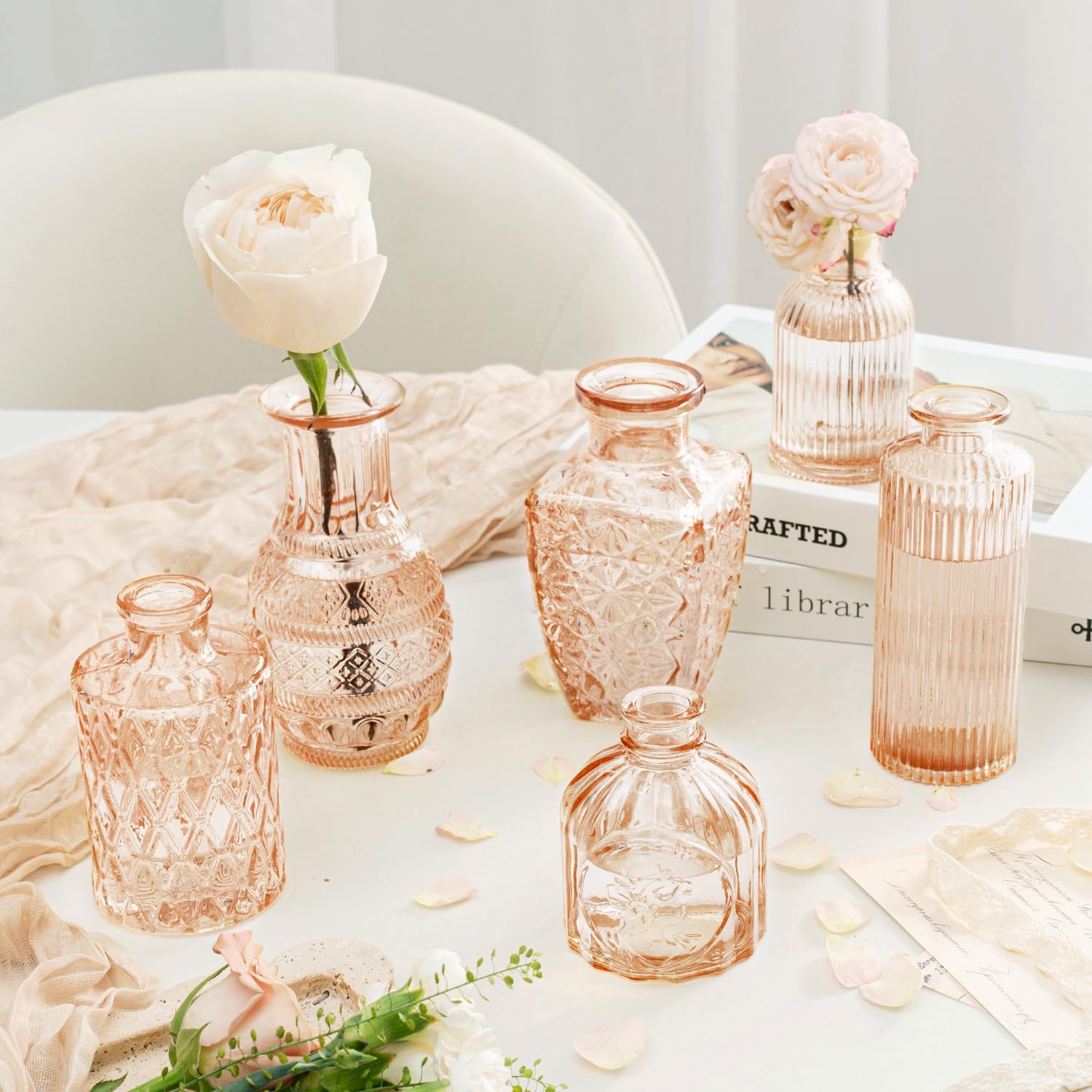 Clear Amber Gold Glass Bud Vase Set of 22 Pcs,Small Bud Vases in Bulk,Glass Crystal Flower Vases Table Centerpieces for Party Event Wedding Decor Baby Shower Decorations (Amber Gold, 22 Pcs) image 5