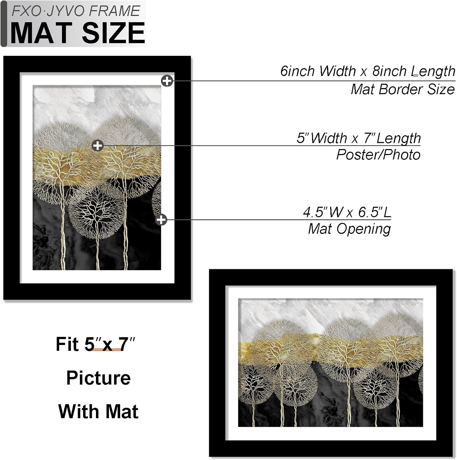6x8 Picture Frame Set of 6, Display Photo 5x7 with Mat or 6 x 8 Without Mat, Light Weight and High Transparent 6 by 8 Frame for Wall - 6 Pack/Black/6"x8"
