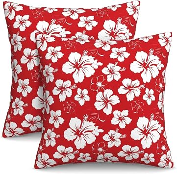 KiuLoam Summer Tropical Plant Hibiscus Flowers Throw Pillow Covers 18 x 18 Inch Set of 2 Outdoor Decorative Pillow Cases Farmhouse Cushion Cases for Couch Bed Home Decor