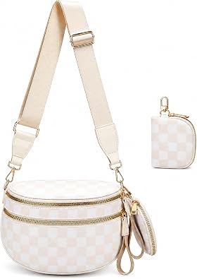 Zengmei Checkered Crossbody Bag for Women, Nylon Bag with Large Capacity, Adjustable Strap, Pack Bag Purse