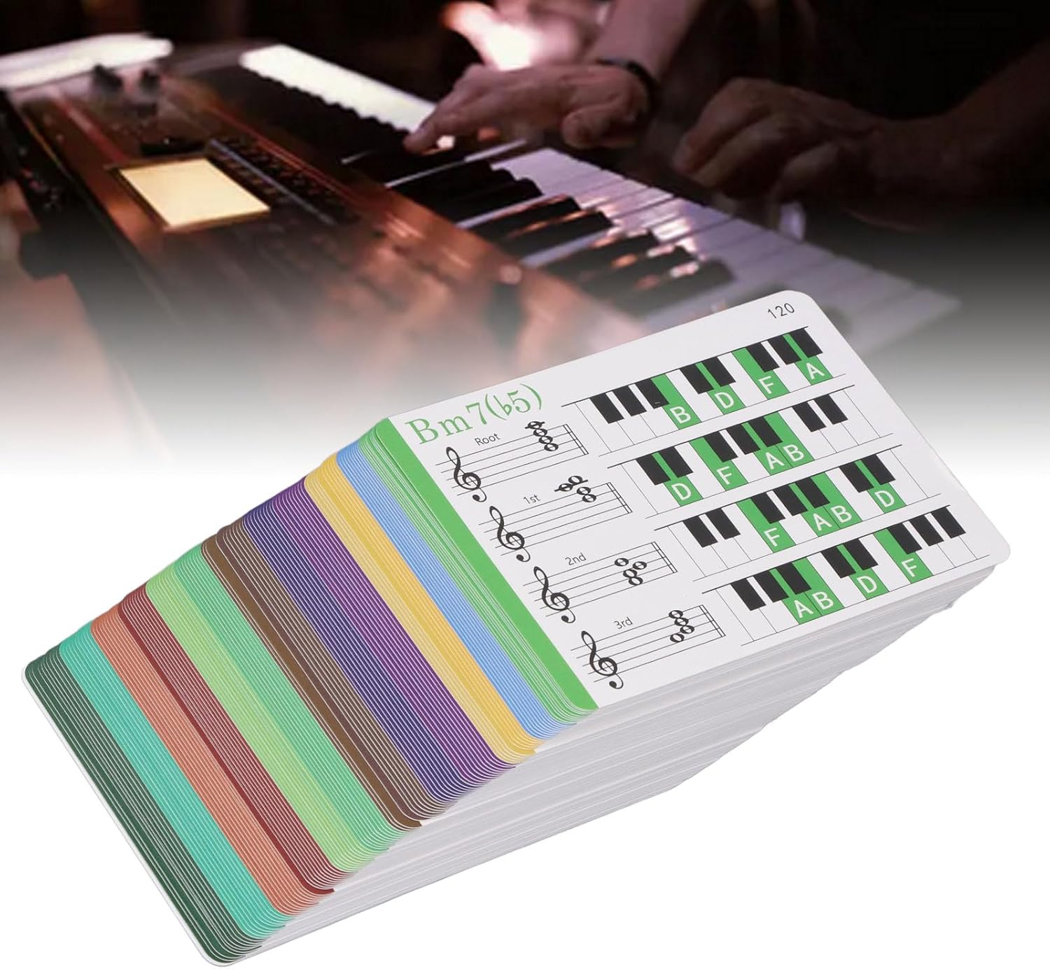 100 Piano Chord Flash Cards,Color Coded Music Flash Cards with Chord Chart Poster,Copper Plate Paper Not Easily Damaged,Color Coded Piano Learning Tool for Beginners and Music Producers
