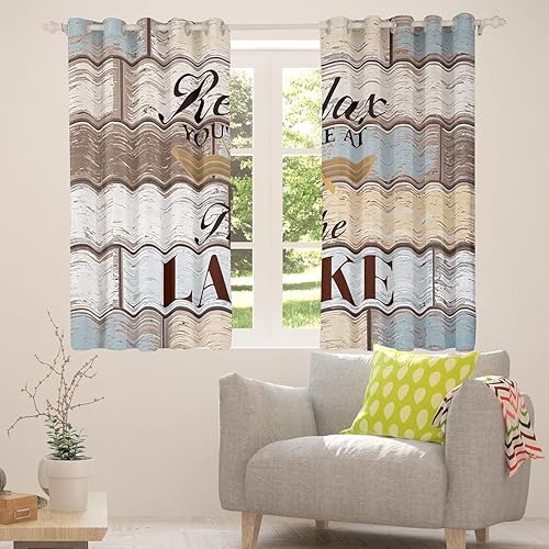 Miniatura 5 de Juego de cortinas opacas para dormitorio, sala de estar, camping (2 paneles, 52 x 84 pulgadas) de madera rústica para oscurecer la decoración de