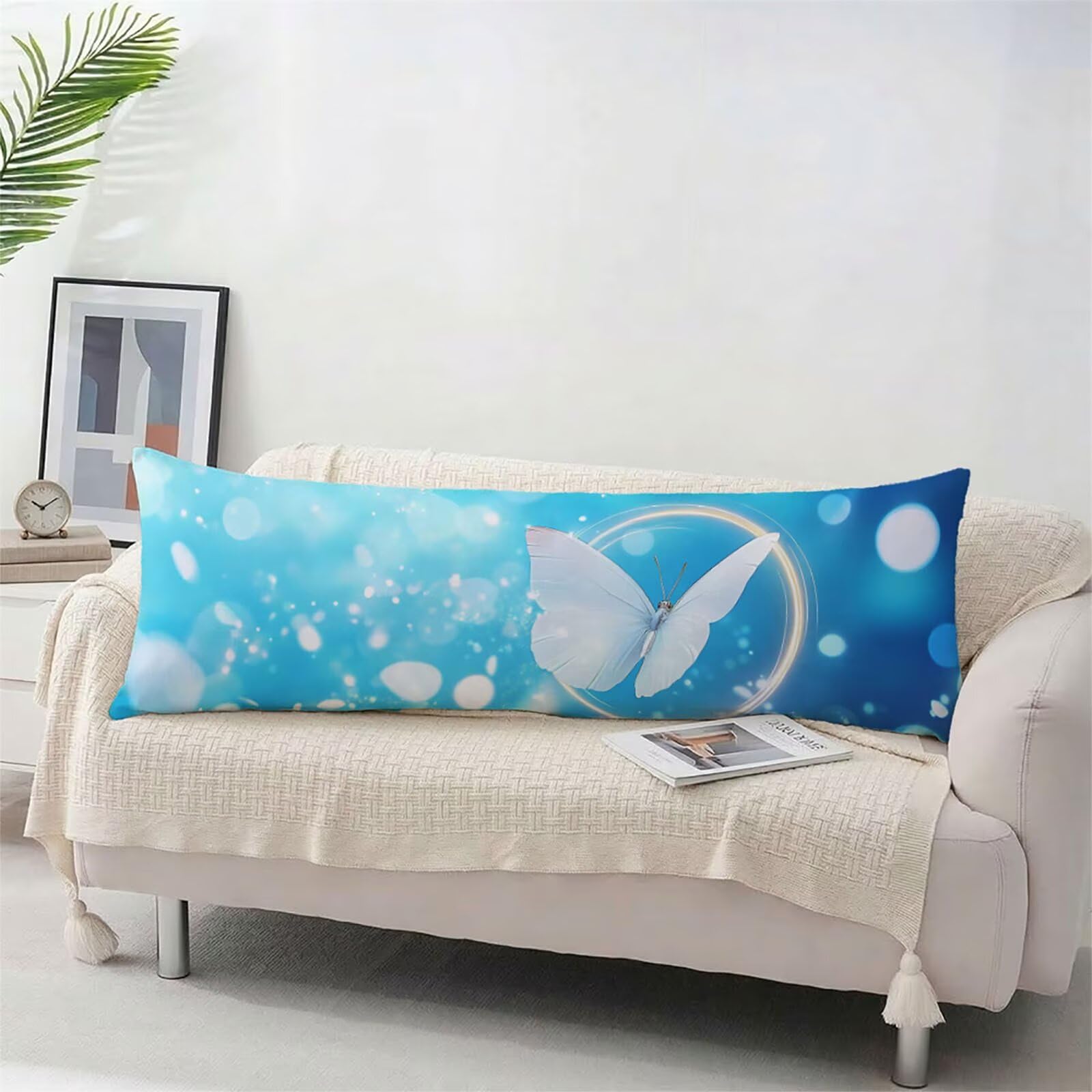 Poszewka na poduszkę 180 cm, niebieska poszewka na poduszkę 60 x 180 cm miękka aksamitna poszewka na poduszkę do spania po bokach, niewidoczny zamek błyskawiczny ochrona motyla prostokątna poduszka