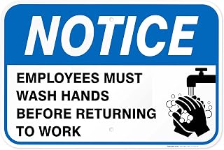 Employees Must Wash Hands Sign, Before Returning to Work, 12x18 Inches, 55 mil Thick HDPS (high Density polystyrene), Made in USA
