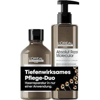 LOr al Professionnel Care Duo for Structure-Damaged Hair for Molecular Deep Repair with Peptide Bonders and Amino Acids Expert Series Absolut Repair Molecular Shampoo & Rinse-Off Serum