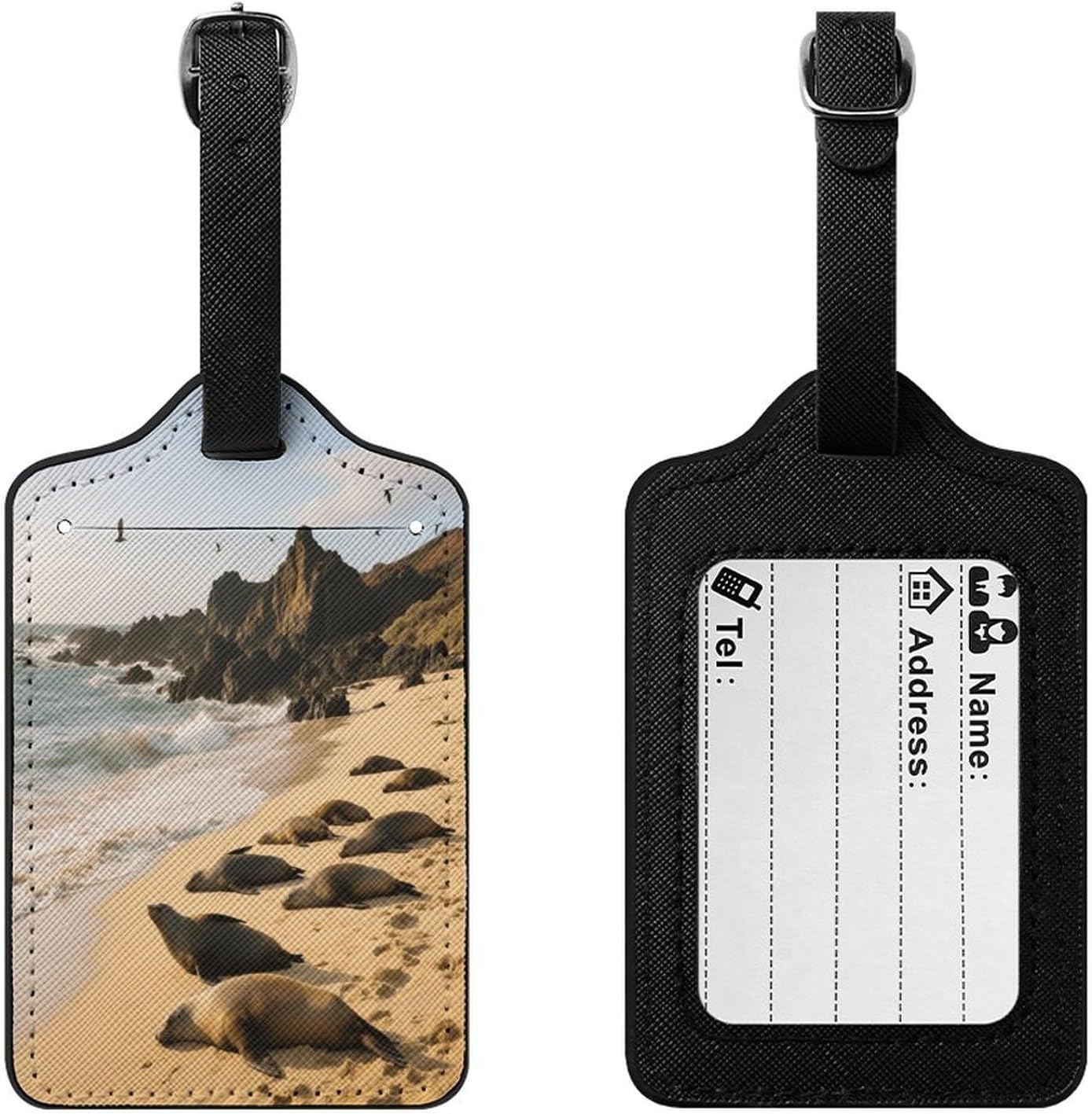 Sea Lions and Beaches PU Leather Luggage Tag for Suitcases image 3