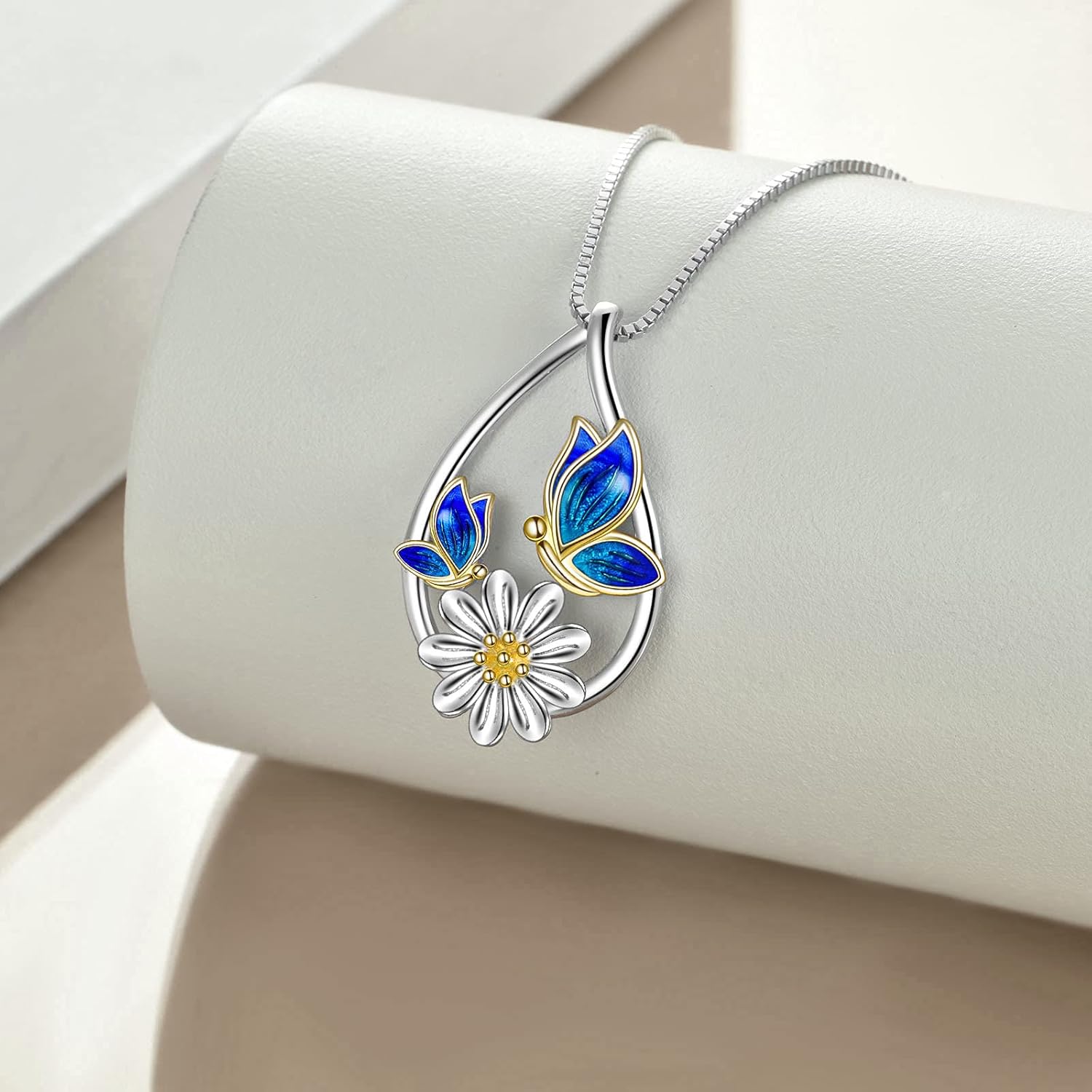 LUHE Butterfly Necklace Sterling Silver Teardrop Daisy Flower Butterfly Pendant Necklace Jewelry Birthday Anniversary Mothers Day Gifts for Women Teens Girlfriend Wife Her Mother Daughter - Image 3