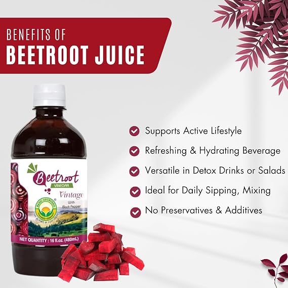 BASIC AYURVEDA Beetroot Vinegar Juice with Black Pepper | Raw & Unfiltered | Crafted for Everyday Wellness | Natural Antioxidant Tonic | Vegan & Gluten-Free Health Drink | 16.23 Fl Oz (480ml)