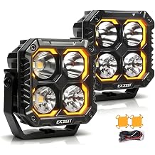 268W 4 Inch LED Driving Lights, 2 Pack Flood Spot Combo Beam, Square Off Road LED Pod Lights with DRL, DT Plug Wiring Harness, Yellow Covers, Waterproof Fog Lights for Jeep Truck SUV ATV UTV